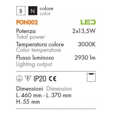 ROSSINI ILLUMINAZIONE PON002N PONYO PLAFONIERA LED STRUTTURA IN ALLUMINIO 2X13,5W  3000K