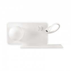 IDEAL-LUX BOOK-1 AP2 APPLIQUE IN METALLO BIANCO CON DOPPIO INTERRUTTORE E PRESA USB