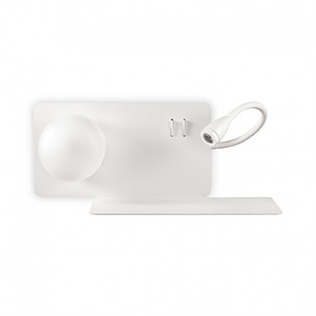 IDEAL-LUX BOOK-1 AP2 APPLIQUE IN METALLO BIANCO CON DOPPIO INTERRUTTORE E PRESA USB