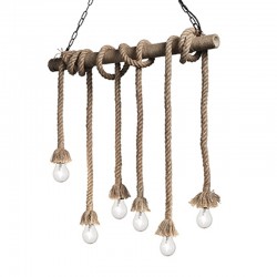 IDEAL-LUX CANAPA SP6 SOSPENSIONE RIVESTITA INTERAMENTE IN CORDA DI CANAPA NATURALE 6x15W