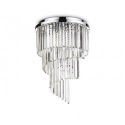 IDEAL-LUX CARLTON PL12 PLAFONIERA IN METALLO CROMATO CON BARRE IN CRISTALLO 12x40W E14