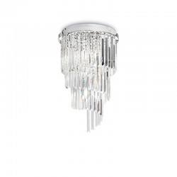 IDEAL-LUX CARLTON PL8 PLAFONIERA IN METALLO CROMATO CON BARRE IN CRISTALLO 8x40W E14