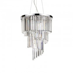 IDEAL-LUX CARLTON SP12 SOSPENSIONE IN METALLO CROMATO CON BARRE IN CRISTALLO 12x40W E14