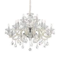 IDEAL-LUX COLOSSAL SP15 SOSPENSIONE CROMATA CON BRACCI IN VETRO COLOR AVORIO E PENDAGLI IN CRISTALLO