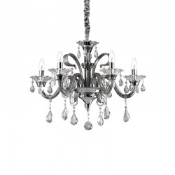 IDEAL-LUX COLOSSAL SP6 SOSPENSIONE CROMATA CON BRACCI IN VETRO COLOR GRIGIO E PENDAGLI IN CRISTALLO