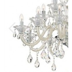 IDEAL-LUX COLOSSAL SP8 SOSPENSIONE CROMATA CON BRACCI IN VETRO COLOR AVORIO E PENDAGLI IN CRISTALLO