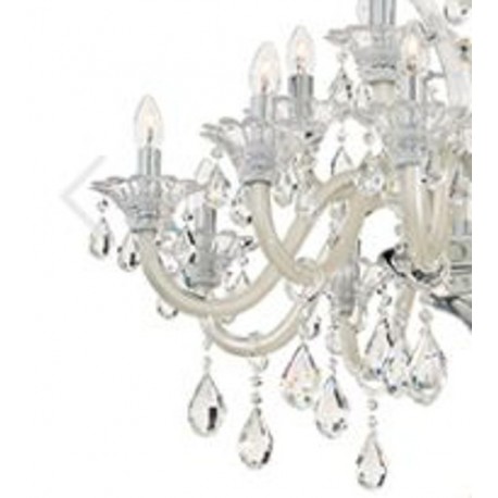 IDEAL-LUX COLOSSAL SP8 SOSPENSIONE CROMATA CON BRACCI IN VETRO COLOR AVORIO E PENDAGLI IN CRISTALLO