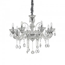IDEAL-LUX COLOSSAL SP8 SOSPENSIONE CROMATA CON BRACCI IN VETRO TRASPARENTE E PENDAGLI IN CRISTALLO
