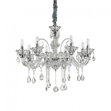 IDEAL-LUX COLOSSAL SP8 SOSPENSIONE CROMATA CON BRACCI IN VETRO TRASPARENTE E PENDAGLI IN CRISTALLO