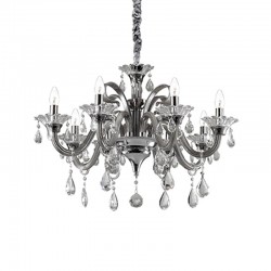 IDEAL-LUX COLOSSAL SP8 SOSPENSIONE CROMATA CON BRACCI IN VETRO GRIGIO E PENDAGLI IN CRISTALLO