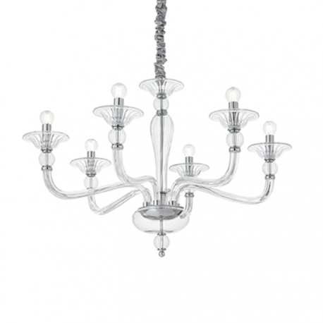 IDEAL-LUX DANIELI SP6 SOSPENSIONE IN METALLO CROMATO E VETRO TRASPARENTE 6x40W