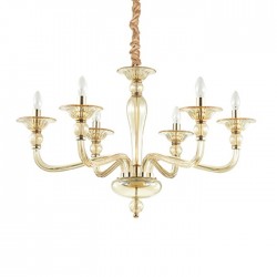 IDEAL-LUX DANIELI SP6 SOSPENSIONE IN METALLO DORATO E VETRO COLOR AMBRA 6x40W