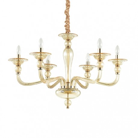 IDEAL-LUX DANIELI SP6 SOSPENSIONE IN METALLO DORATO E VETRO COLOR AMBRA 6x40W