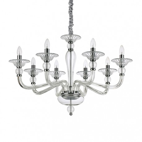 IDEAL-LUX DANIELI SP8 SOSPENSIONE IN METALLO CROMATO E VETRO TRASPARENTE 8x40W