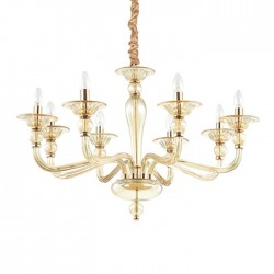 IDEAL-LUX DANIELI SP8 SOSPENSIONE IN METALLO DORATO E VETRO COLOR AMBRA 8x40W