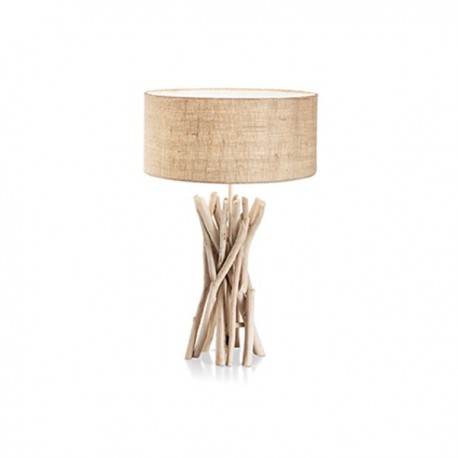 IDEAL-LUX DRIFTWOOD TL1 LAMPADA DA TAVOLO CON STRUTTURA IN RAMI DI LEGNO NATURALE E DIFFUSORE IN TESSUTO CANVANS 1x60W E27