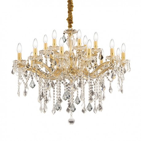 IDEAL-LUX FLORIAN SP18 SOSPENSIONE DORATA IN METALLO CON ELEMENTI IN VETRO E CRISTALLO MOLATO 18x40W  E14 