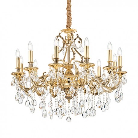 IDEAL LUX GIOCONDA SP12 SOSPENSIONE IN FUSIONE DI METALLO ORO E CRISTALLO MOLATO 12x40W E14