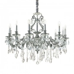 IDEAL LUX GIOCONDA SP12 SOSPENSIONE IN FUSIONE DI METALLO ARGENTO E CRISTALLO MOLATO 12x40W E14