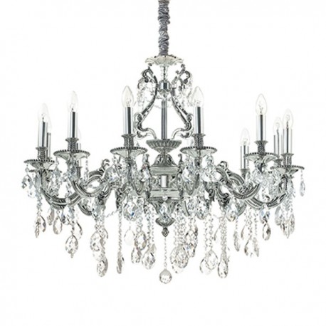 IDEAL LUX GIOCONDA SP12 SOSPENSIONE IN FUSIONE DI METALLO ARGENTO E CRISTALLO MOLATO 12x40W E14