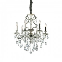 IDEAL LUX GIOCONDA SP6 SOSPENSIONE IN FUSIONE DI METALLO ARGENTO E CRISTALLO MOLATO 6x40W E14