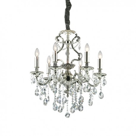IDEAL LUX GIOCONDA SP6 SOSPENSIONE IN FUSIONE DI METALLO ARGENTO E CRISTALLO MOLATO 6x40W E14