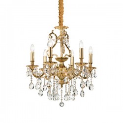 IDEAL LUX GIOCONDA SP6 SOSPENSIONE IN FUSIONE DI METALLO ORO E CRISTALLO MOLATO 6x40W E14