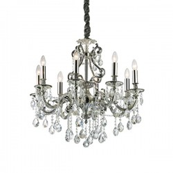 IDEAL LUX GIOCONDA SP8 SOSPENSIONE IN FUSIONE DI METALLO ARGENTO E CRISTALLO MOLATO 8x40W E14