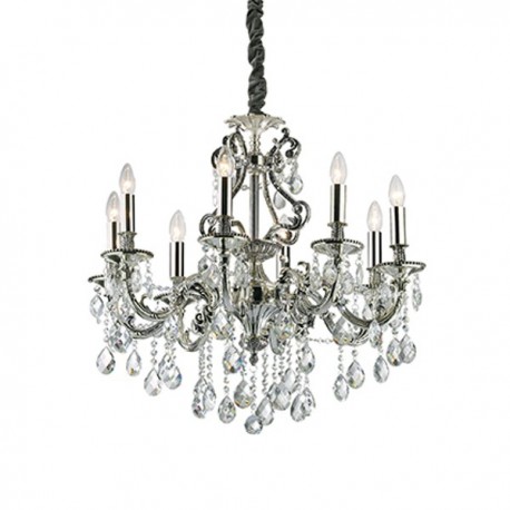 IDEAL LUX GIOCONDA SP8 SOSPENSIONE IN FUSIONE DI METALLO ARGENTO E CRISTALLO MOLATO 8x40W E14