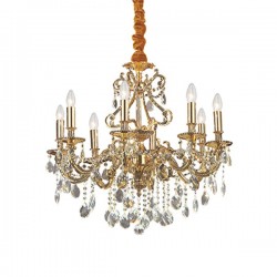 IDEAL LUX GIOCONDA SP8 SOSPENSIONE IN FUSIONE DI METALLO ORO E CRISTALLO MOLATO 8x40W E14