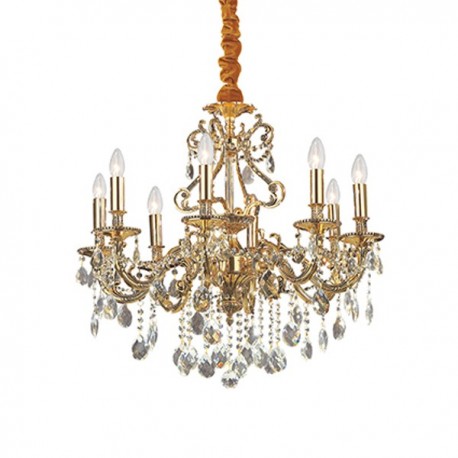 IDEAL LUX GIOCONDA SP8 SOSPENSIONE IN FUSIONE DI METALLO ORO E CRISTALLO MOLATO 8x40W E14