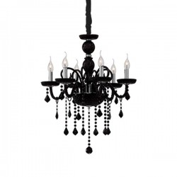 IDEAL LUX GIUDECCA SP6 SOSPENSIONE NERA IN VETRO SOFFIATO ED ELEMENTI IN CRISTALLO MOLATO 6x40W E14