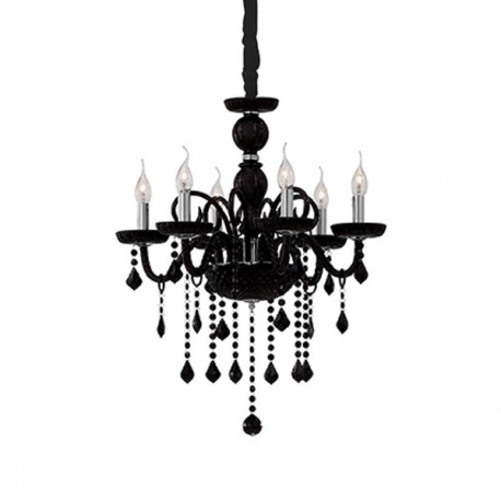 IDEAL LUX GIUDECCA SP6 SOSPENSIONE NERA IN VETRO SOFFIATO ED ELEMENTI IN CRISTALLO MOLATO 6x40W E14