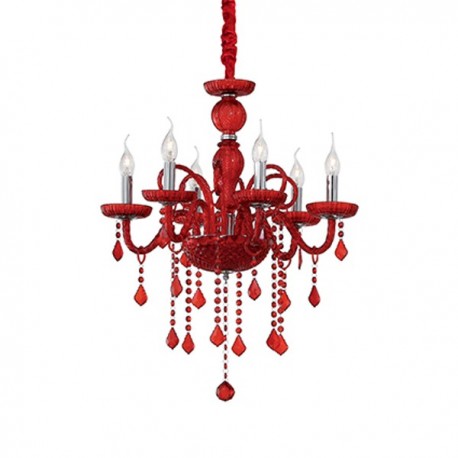 IDEAL LUX GIUDECCA SP6 SOSPENSIONE NERA IN VETRO SOFFIATO ED ELEMENTI IN CRISTALLO MOLATO 6x40W E14