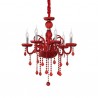 IDEAL LUX GIUDECCA SP6 SOSPENSIONE ROSSA IN VETRO SOFFIATO ED ELEMENTI IN CRISTALLO MOLATO 6x40W E14