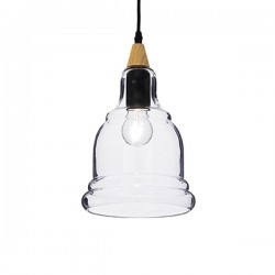 IDEAL LUX GRETEL SP1 SOSPENSIONE IN METALLO CON APPLICAZIONE IN LEGNO E DIFFUSORE IN VETRO 60W
