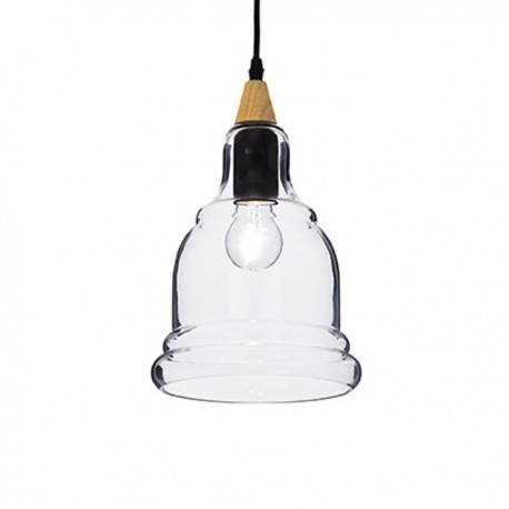 IDEAL LUX GRETEL SP1 SOSPENSIONE IN METALLO CON APPLICAZIONE IN LEGNO E DIFFUSORE IN VETRO 60W