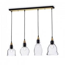 IDEAL LUX GRETEL SP4 SOSPENSIONE IN METALLO CON APPLICAZIONE IN LEGNO E DIFFUSORE IN VETRO 4x60W