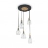 IDEAL LUX GRETEL SP5 SOSPENSIONE IN METALLO CON APPLICAZIONE IN LEGNO E DIFFUSORE IN VETRO 5x60W