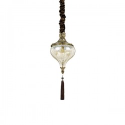 IDEAL LUX HAREM SP1 SOSPENSIONE IN METALLO BRUNITO CON CRISTALLI INCASTONATI E DIFFUSORE IN VETRO AMBRATO