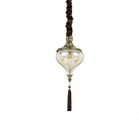 IDEAL LUX HAREM SP1 SOSPENSIONE IN METALLO BRUNITO CON CRISTALLI INCASTONATI E DIFFUSORE IN VETRO AMBRATO