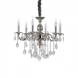 IDEAL LUX IMPERO SP6 SOSPENSIONE IN FINITURA DI ARGENTO ANTICO CON ELEMENTI IN CRISTALLO MOLATO 6x40W E14