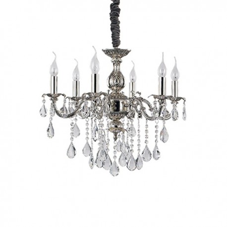 IDEAL LUX IMPERO SP6 SOSPENSIONE IN FINITURA DI ARGENTO ANTICO CON ELEMENTI IN CRISTALLO MOLATO 6x40W E14