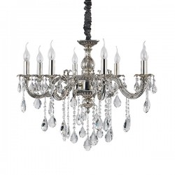 IDEAL LUX IMPERO SP6 SOSPENSIONE IN FINITURA DI ARGENTO ANTICO CON ELEMENTI IN CRISTALLO MOLATO 6x40W E14