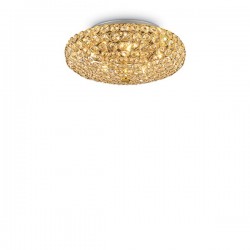 IDEAL LUX KING PL5 PLAFONIERA CON CRISTALLI INCASTONATI IN STRUTTURA AD ALVEARE DORATA 5x40W G9