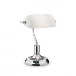 IDEAL LUX LAWYER TL1 LAMPADA DA TAVOLO CROMATA CON DIFFUSORE IN VETRO SOFFIATO INCAMICIATO 60W