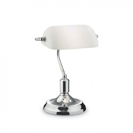 IDEAL LUX LAWYER TL1 LAMPADA DA TAVOLO CROMATA CON DIFFUSORE IN VETRO SOFFIATO INCAMICIATO 60W