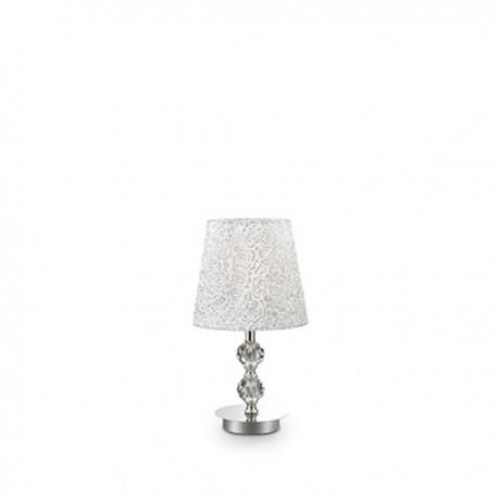 IDEAL LUX LE ROY TL1 SMALL LAMPADA DA TAVOLO CROMATA CON ELEMENTI IN CRISTALLO E PARALUME BRILLANTINATO 60W