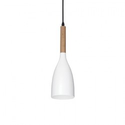 IDEAL LUX MANHATTAN SP1 SOSPENSIONE IN METALLO BIANCO RIFINITO IN LEGNO NATURALE 40W E14