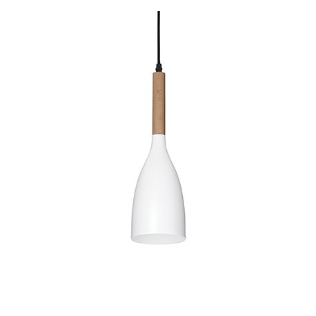 IDEAL LUX MANHATTAN SP1 SOSPENSIONE IN METALLO BIANCO RIFINITO IN LEGNO NATURALE 40W E14
